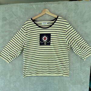 Allyson Whitmore Nautical Striped Navy/Cream Embroidered Compass Size 2x Beach